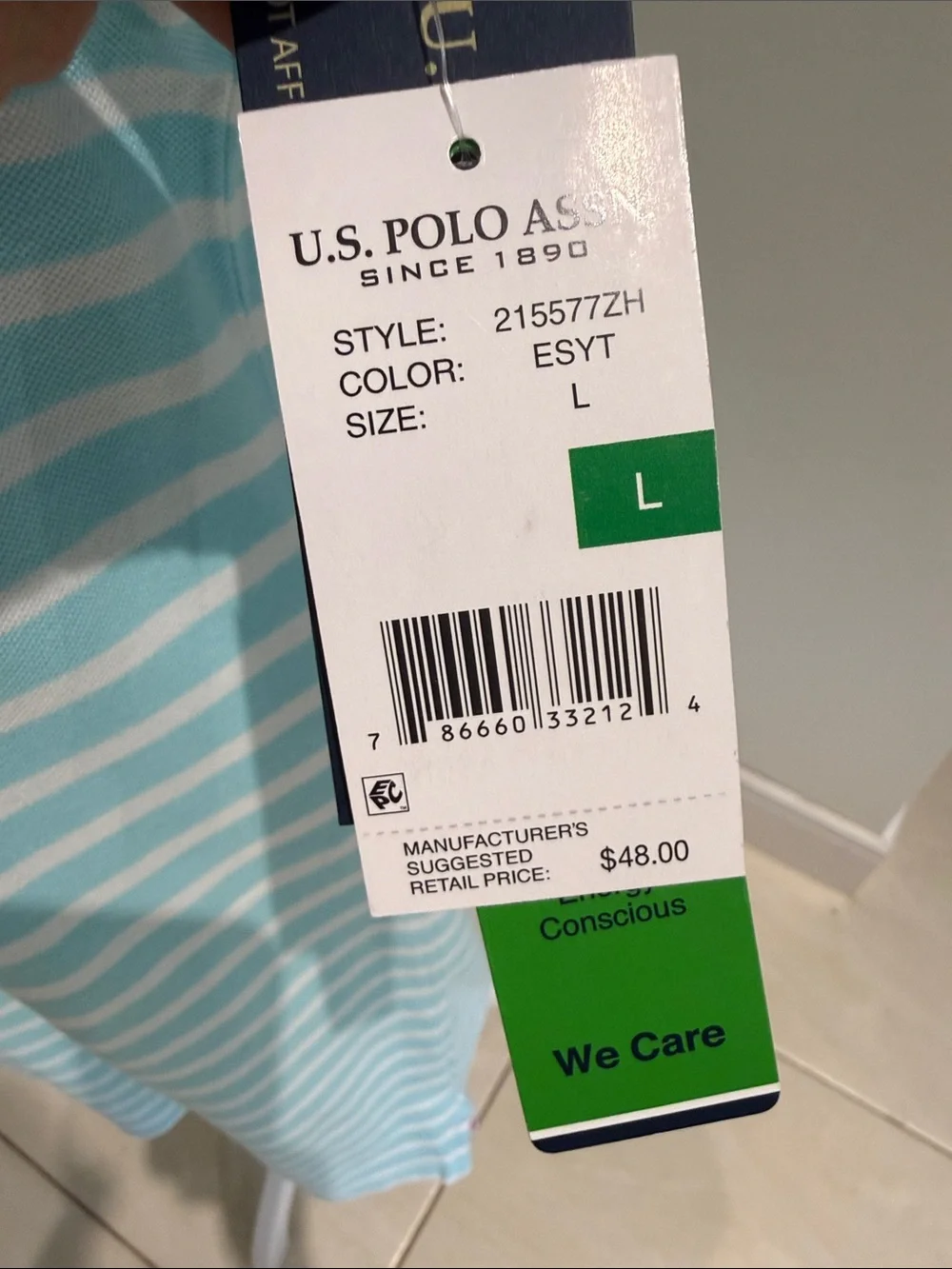 U.S. Polo by Ralph Lauren Aqua Blue and White Striped Polo Dress, size L